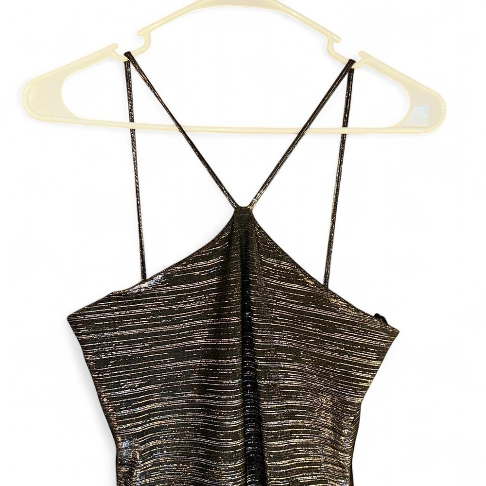 NWOT Vintage Atria Black Sparkle Dress Racerback With Slit Size L - Picture 2 of 8